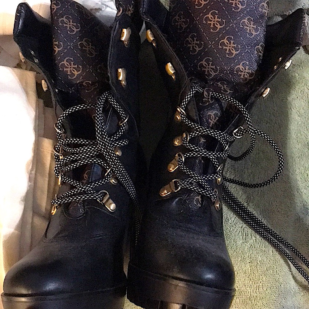 Black, Guess women’s heeled boots. Size 10.